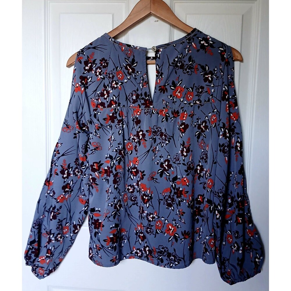 Abercrombie Slate Blue Floral Cold Shoulder Blouse Women's Small Boho Fall Top - Picture 3 of 10